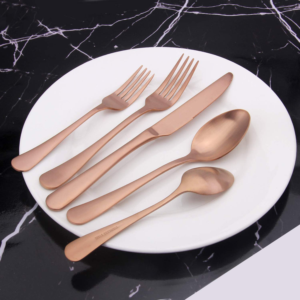 LIANYU 48-Piece Rose Gold Silverware Set with Steak Knives and Organizer  Tray, Stainless Steel Cutlery Flatware Set for 8, Tableware Eating Utensils